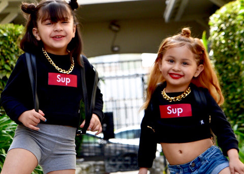 Black "SUP" crop sweater