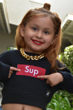 Black "SUP" crop sweater