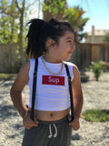White "SUP" Crop Tank