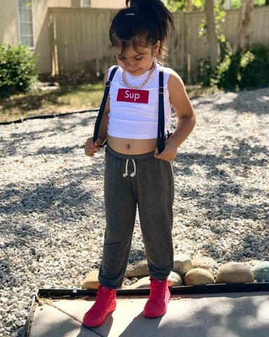 White "SUP" Crop Tank